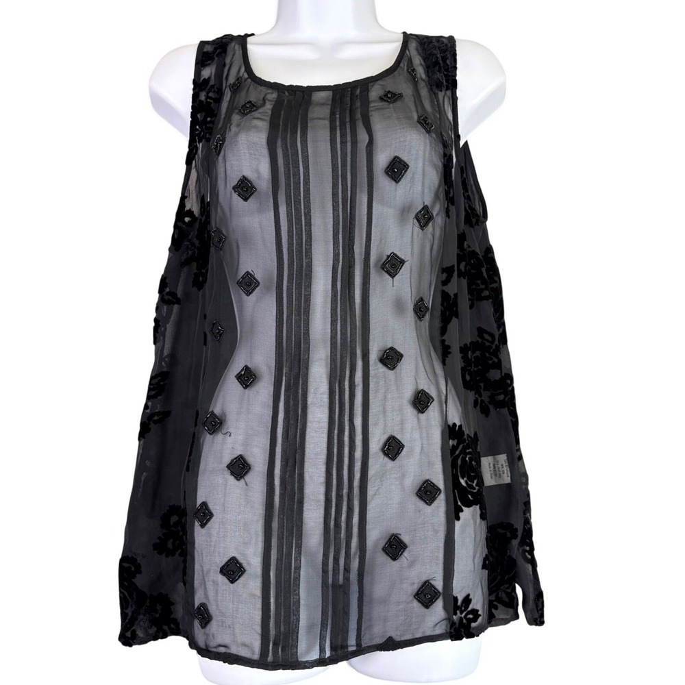 4 Love & Liberty Johnny Was S Black Burnout Velvet Beaded Top Blouse ***Flaw